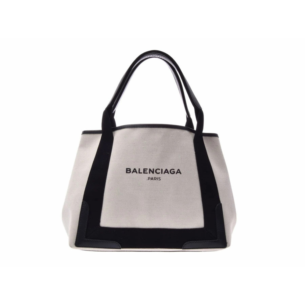Balenciaga Navy Blue Cabas Canvas Leather Bag Clutch As